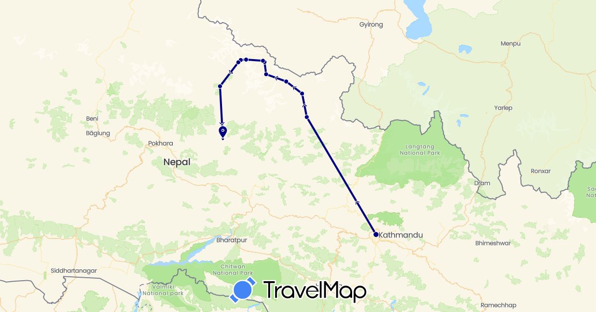 TravelMap itinerary: driving in Nepal (Asia)